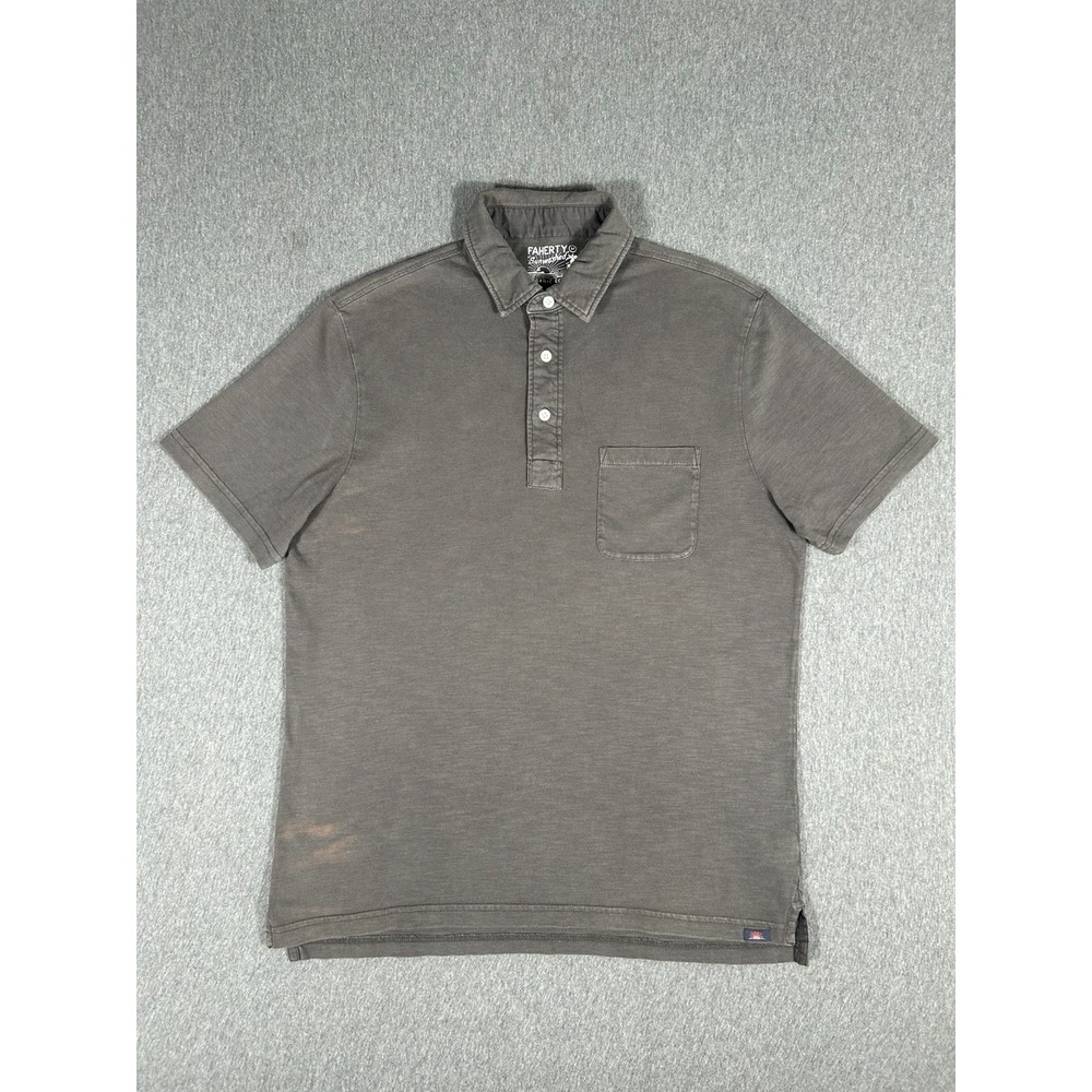 Faherty Sunwashed Organic Cotton Polo Shirt Men's Gray Pocket Short Sleeve M